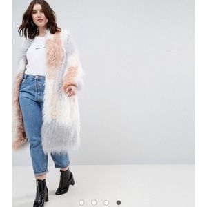 ASOS CURVE Patched Faux Fur Mongolian Coat